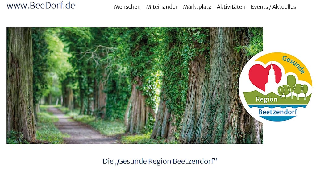 Die Startseite der neuen Internetpräsenz der Initiative Gesunde Region Beetzendorf zeigt die Sumpfzypressenallee im Park.