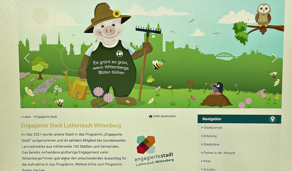 Screenshot von der offiziellen Wittenberger Homepage, wo es nun auch einen eigenen Bereich für die „Engagierte Stadt“ gibt