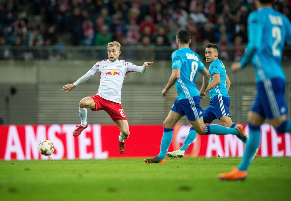 Konrad Laimer spielte 2018 mit RB Leipzig gegen Olympique Marseille.