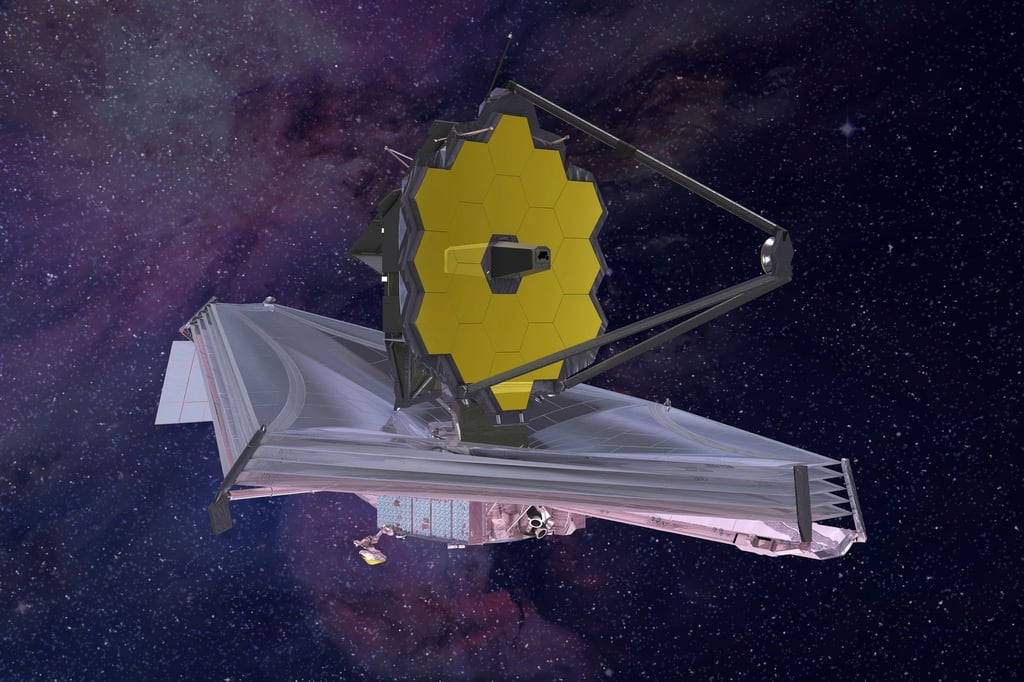 HANDOUT - Die von Northrop Grumman über die Nasa verbreitete Computergrafik aus dem Jahr 2015 zeigt das „James Webb“-Teleskop.