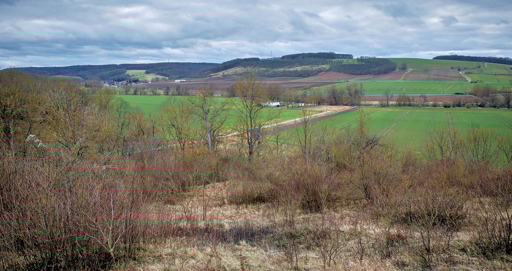 Idyllische Landschaft: Blick vom Silberberg in Schieben in Richtung Saale. Die Gegend ist Teil eines Flora-Fauna-Habitat-Gebiets.