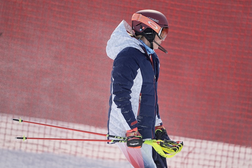 US-Star Mikaela Shiffrin wird im Super-G an den Start geht.