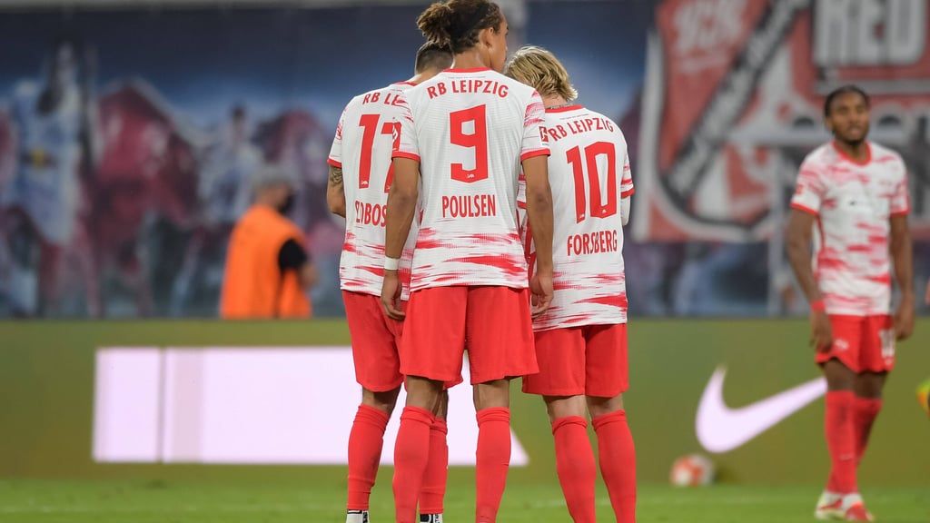 Sollen zusammen gegen die Hertha stürmen: Szoboszlai, Poulsen, Forsberg und Nkunku (v.l.)