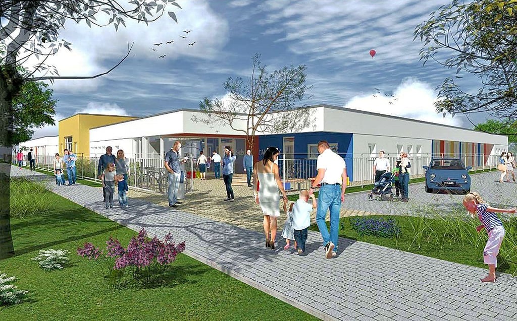 Modellillustration von der neuen Kindertagesstätte am Städtischen Klinikum Dessau.
