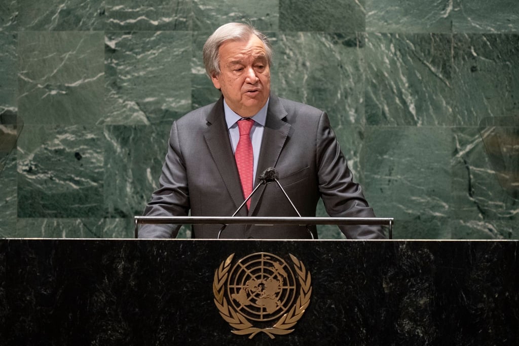 UN-Generalsekretär António Guterres spricht in der UN-Vollversammlung.