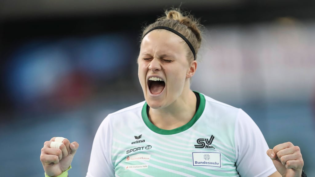 Sara Gambetta vom SV Halle schreit ihre Freude über den DM-Titel raus.