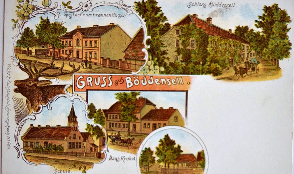 Die Kunstanstalt Wehrt aus Braunschweig hat diese Postkarte von der Gemeinde Böddensell um 1900 herausgegeben.
