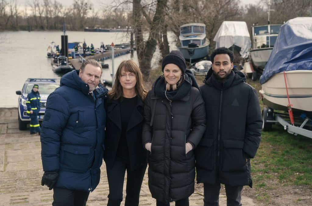 Auf der Suche nach einem verschwundenen Kind: ,,Ronny" (AT) ist ein Fall für neuen ,,Polizeiruf 110" Felix Vörtler (Rolle Uwe Lemp), Claudia Michelsen (Rolle Doreen Brasch), Regisseurin Barbara Ott und Pablo Grant (Rolle Günther Màrquez)