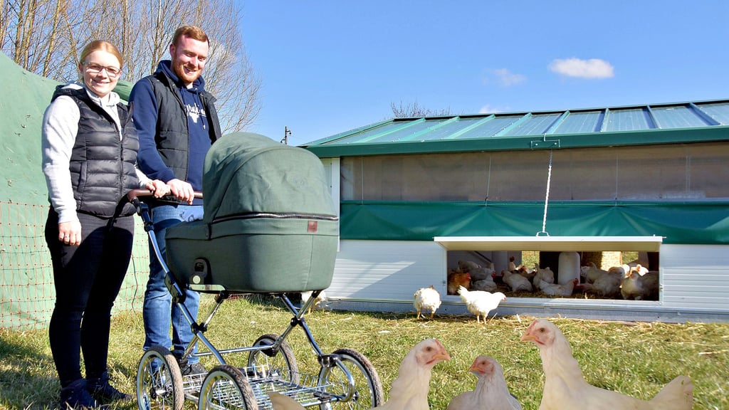 Frauke und Janik Buscher haben mit Tochter Lina in Seggerde eine Familie gegründet. Beide sind gelernte Landwirte, während die junge Mutter in Seggerde zuhause ist, stammt ihr Ehemann aus Ostfriesland. Neu auf dem „Hof Drüsedau“ ist der Mobilstall.