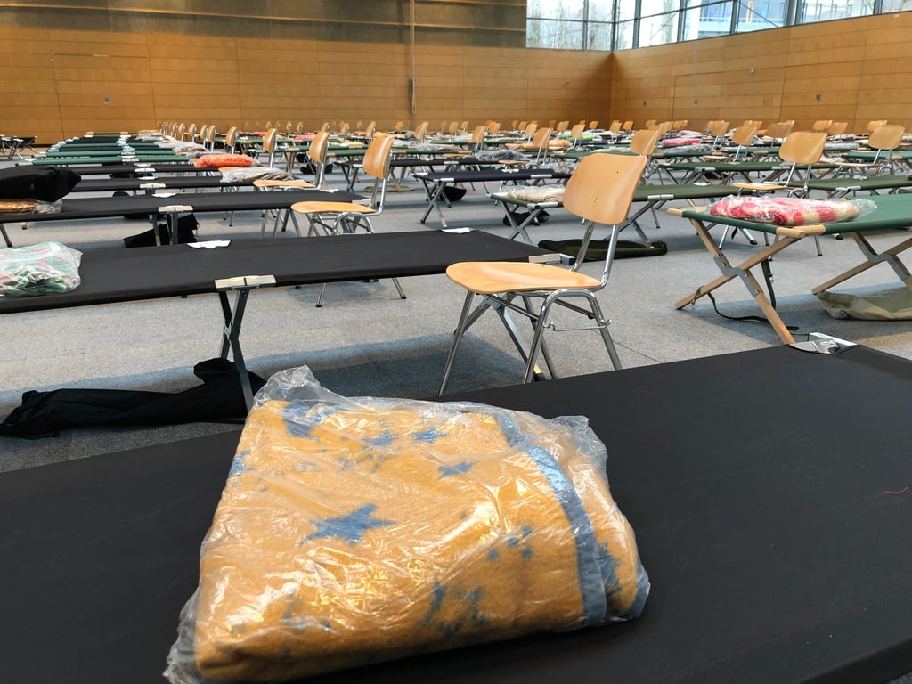 In der Sporthalle des Berufsschulzentrums ist man auf Flüchtlinge aus der Ukraine vorbereitet.