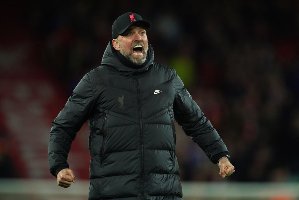 FC Liverpools Trainer Jürgen Klopp feiert den Sieg gegen West Ham United.