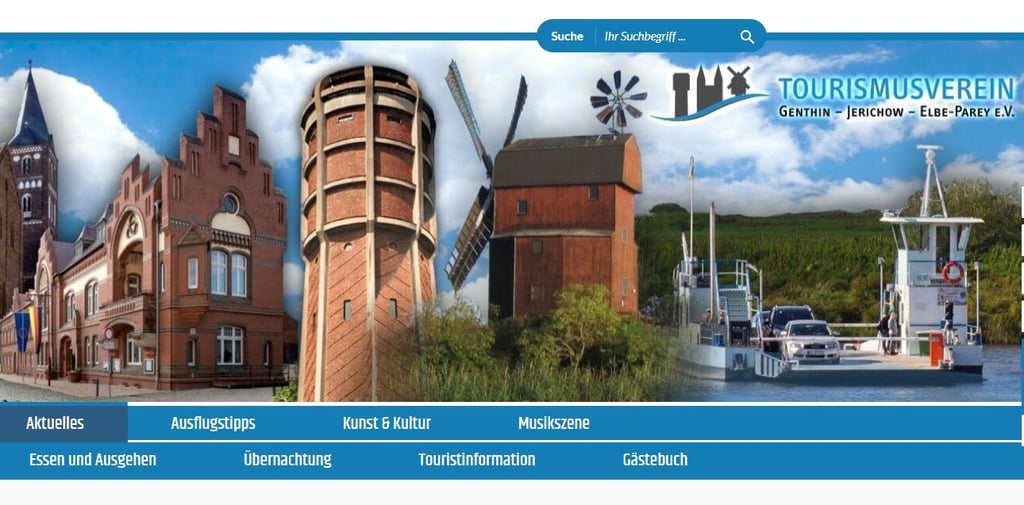 Die neue Internetseite des Tourismusvereins und der Touristinformation Genthin besticht durch die farben Blau und Weiß.