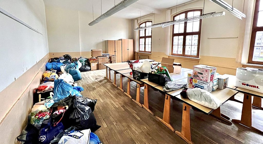 Jetzt wird die leere Rathausschule in der Flössergasse zum Spendenlager.