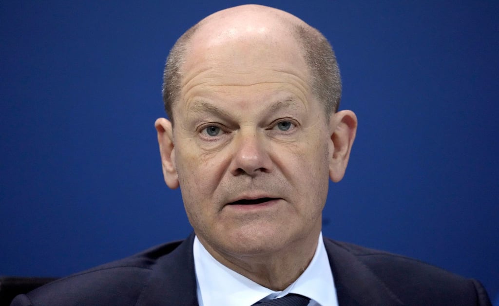Bundeskanzler Olaf Scholz (SPD) spricht bei einer Pressekonferenz im Bundeskanzleramt.
