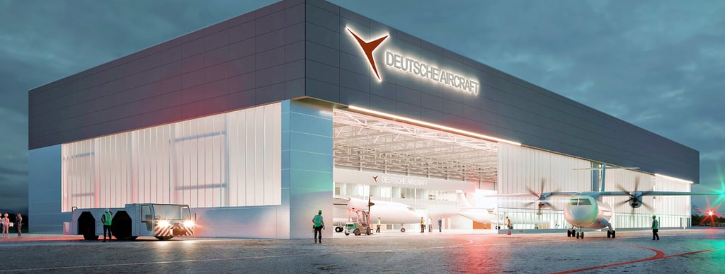 So könnte es in einigen Jahren aussehen, wenn die Planungen der Deutschen Aircraft aufgehen: Eine werksneue D328 eco startet zu einem Testflug vom Flughafen Leipzig-Halle.
