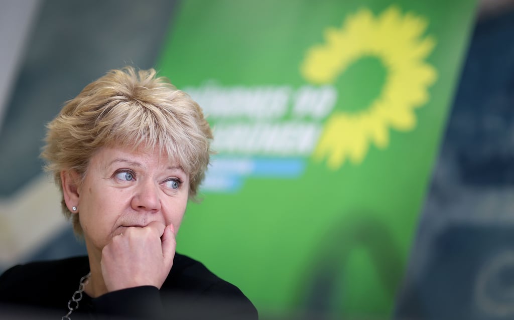 Cornelia Lüddemann, Fraktionsvorsitzende von Bündnis 90/Die Grünen, während einer Pressekonferenz im Landtag von Sachsen-Anhalt.