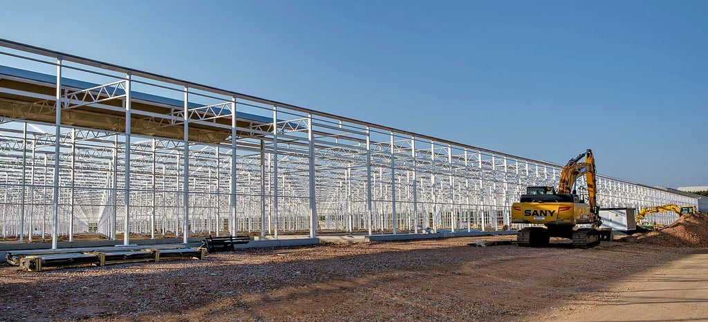 Gerade im Bau: das letzte Gewächshaus, das auf dem weitläufigen Gelände entsteht. Ab Sommer soll gepflanzt werden.