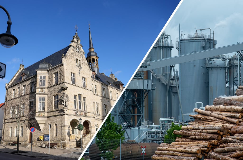 Das Zellstoffwerk Arneburg (rechts) im Industrie- und Gewerbepark Altmark ist eines der modernsten seiner Art in Europa – und lässt die Gewerbesteuer sprudeln. Im Rathaus Lützen (li.) im Burgenlandkreis freut man sich auf die Einnahmen aus zwei Gewerbegebieten.