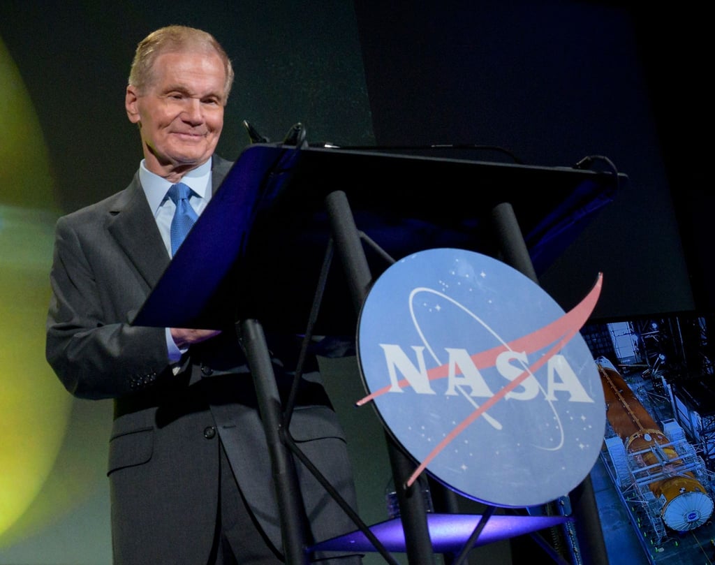 Nasa-Chef Bill Nelson während seiner ersten großen Ansprache an die Mitarbeiter im Hauptsitz der Behörde in Washington.