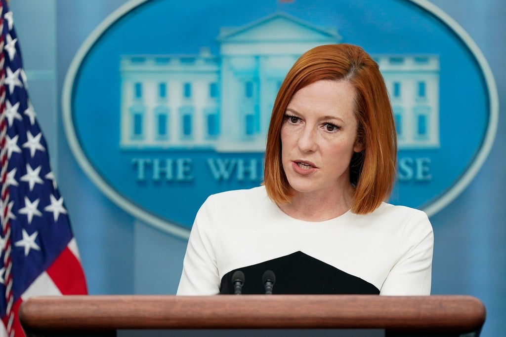 Jen Psaki, Pressesprecherin des Weißen Hauses, in einem Briefing mit Journalisten.
