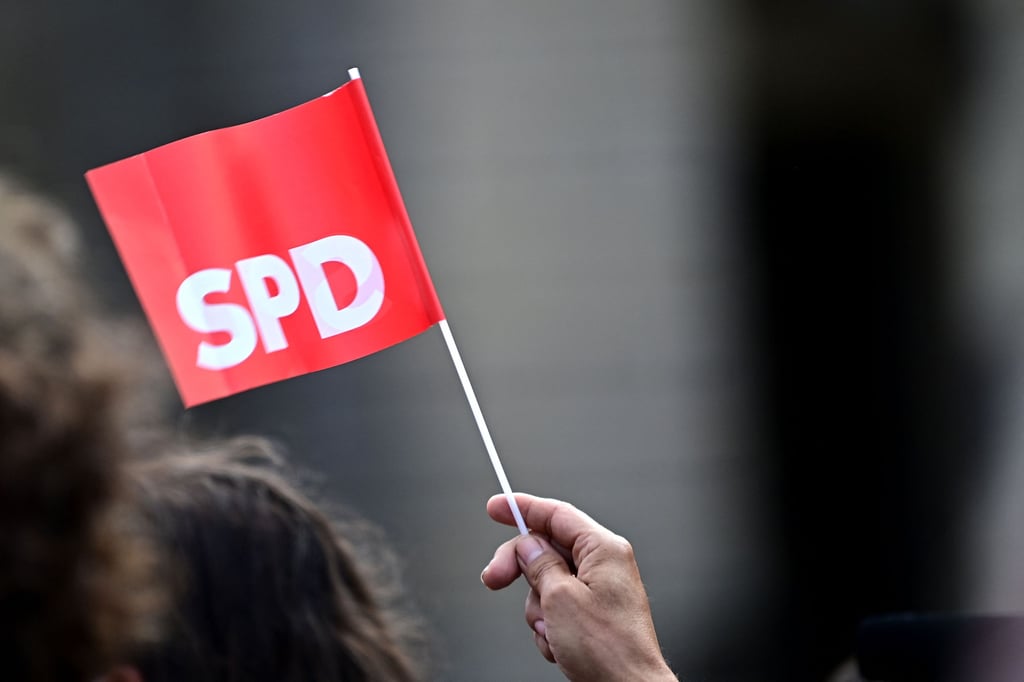 Von zu Tode betrübt bis himmelhochjauchzend in nur zehn Monaten: ein SPD-Anhänger mit Parteifähnchen.