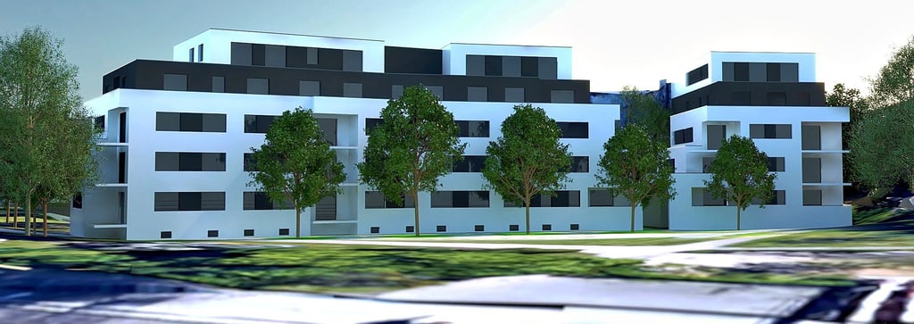 Entwurf für neue Wohnhäuser der Magdeburger Wohnungsgenossenschaft am Biederitzer Weg für 60 Wohnungen.