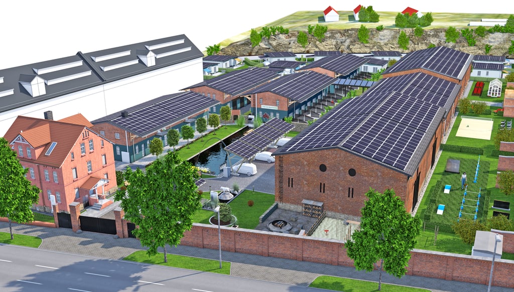 Blick in die Zukunft: Im hinteren Bereich des Moorhofes sollen Einfamilienhäuser entstehen. In den Bestandsgebäuden davor sind Appartements und Freizeitanlagen geplant.