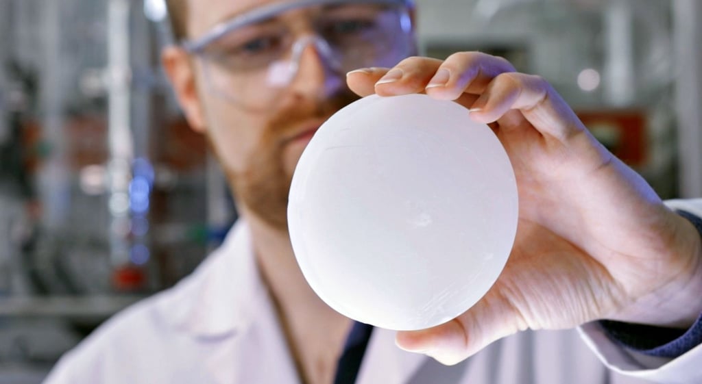 So sieht der neue Wärmespeicher aus: Felix Marske, einer der Entwickler, zeigt eine Probe des Materials.