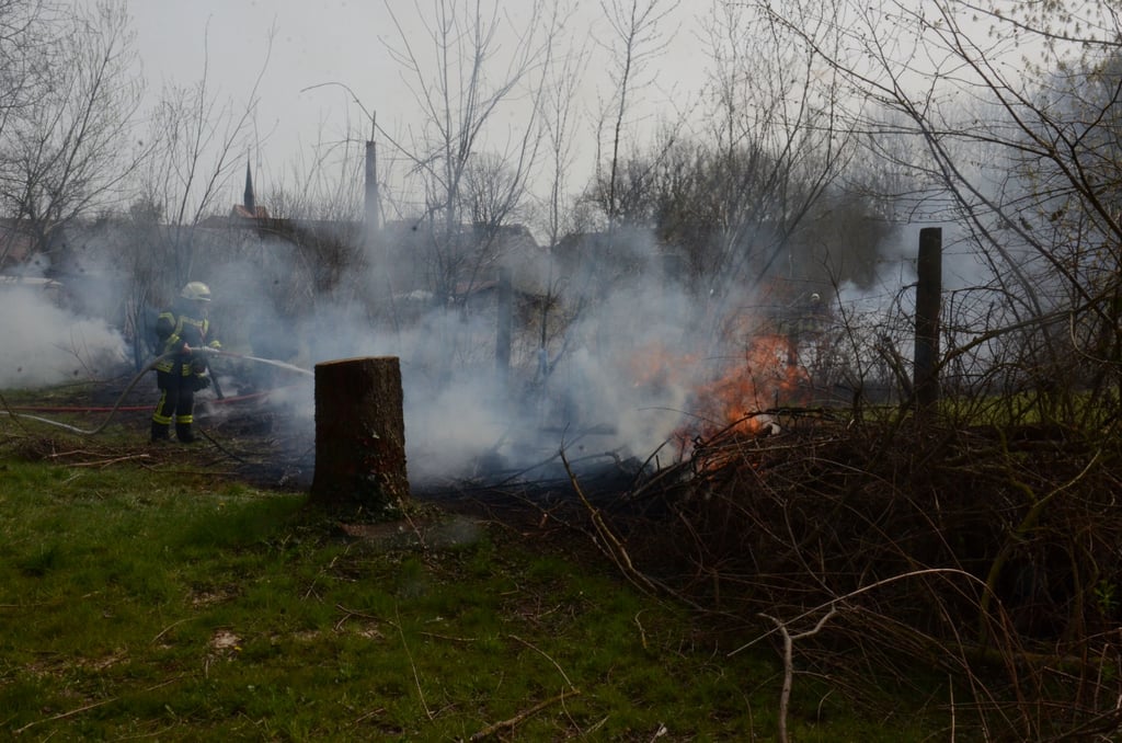 Von einem Gartenfeuer griffen die Flammen auch auf den angrenzenden Weidenzaun des Künstlerstadtvereins am Roten Wall über.