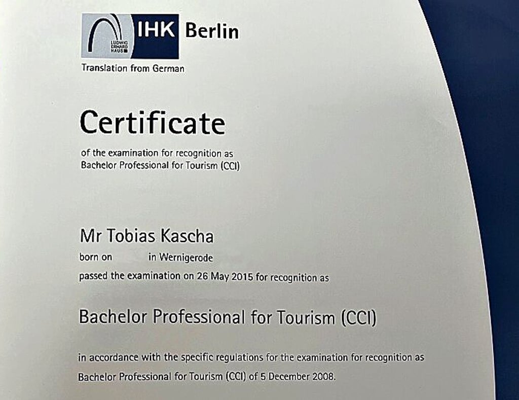 Dieses englischsprachige Zertifikat hat Kascha vorgelegt.