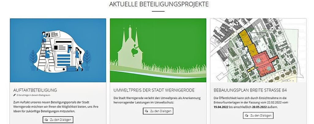 Zum Start des Wernigeöder Beteiligungsportals kann zu drei Themen diskutiert werden: dem Umweltpreis, der Bebauung der Breiten Straße 84 und der Auftaktbeteiligung.