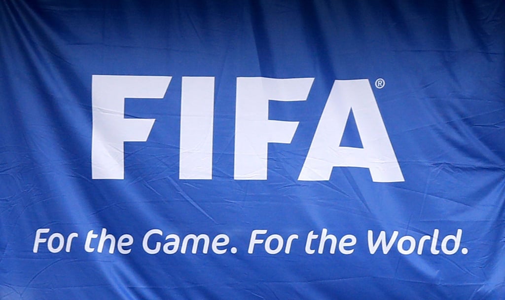 Das FIFA-Logo auf einer Flagge.