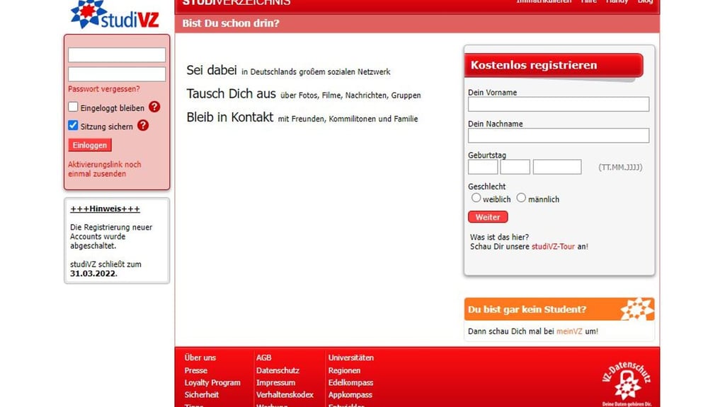 Mach's gut „studiVZ“: Die in die Jahre gekommene Seite soll Ende März vom Netz gehen.