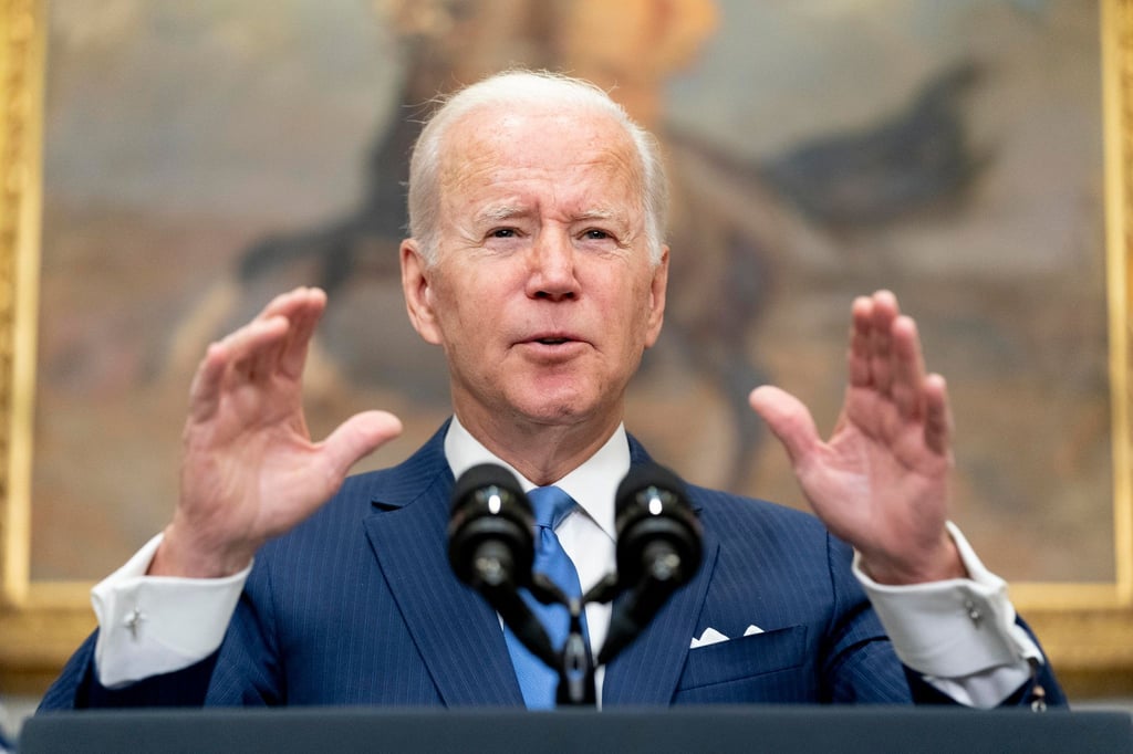 US-Präsident Joe Biden spricht im Roosevelt Room des Weißen Hauses über den Krieg in der Ukraine.