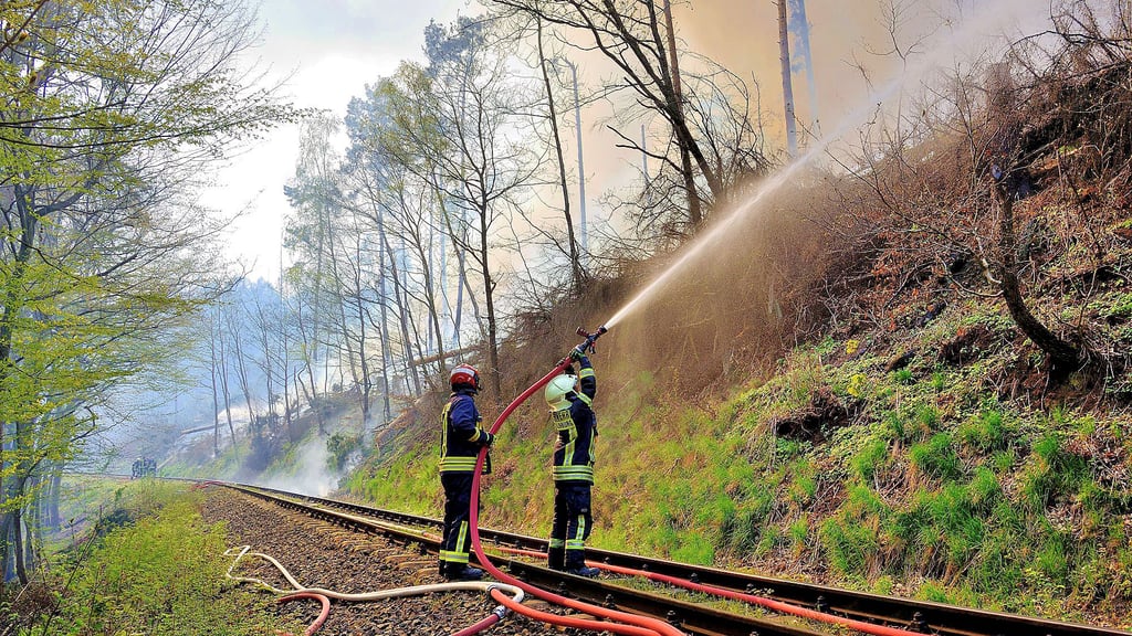Im  Waldgebiet Ostergrund bei Gernrode brannte aus unbekannter Ursache eine gerodete Waldfläche neben den Gleisen der HSB.