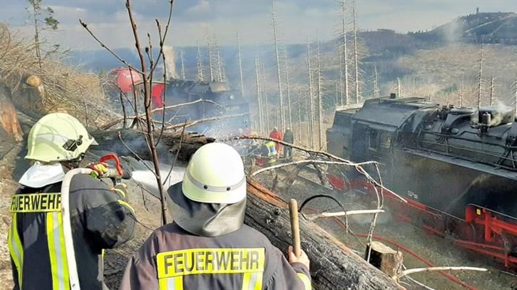 Ein Großbrand im Harz erschwerte den Kameraden der Feuerwehr durch die Hanglage die Arbeit.