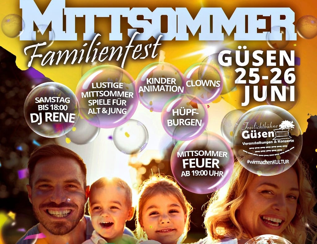 Mit einem bunten Programm wirbt der Heimatverein „Wir sind Güsen“ für sein erstes „Mittsommer-Familienfest“ am 25. und 26. Juni auf der Freilichtbühne in Güsen.