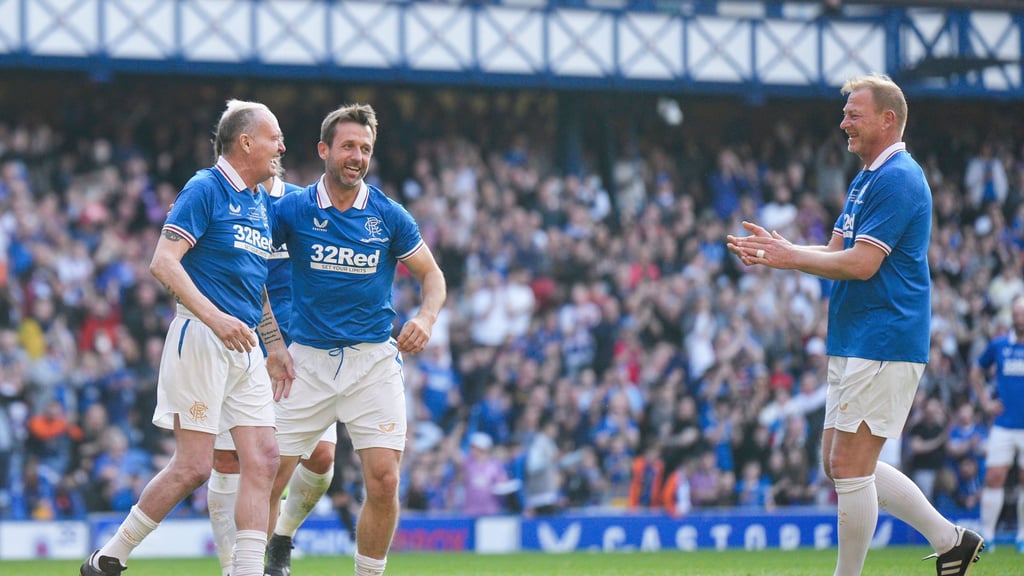 Rangers-Legenden unter sich: Paul Gascoigne, Nei McCann und Jörg Albertz (v.l.)