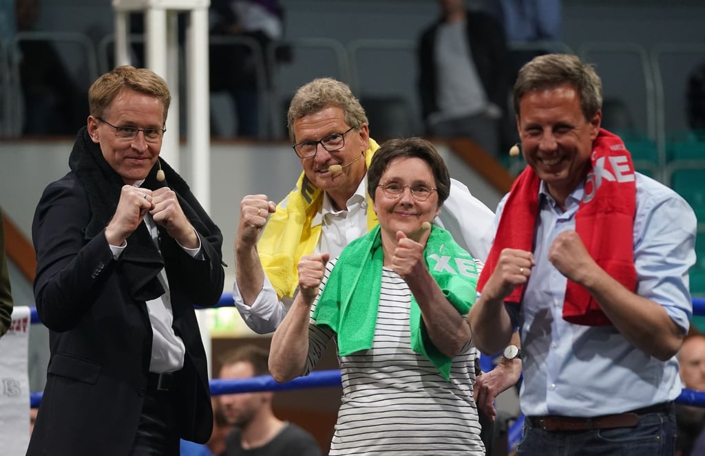Spitzenkandidaten in Schleswig-Holsten beim „Politboxen“: Daniel Günther (CDU), Bernd Buchholz (FDP), Monika Heinold (Grüne), Thomas Losse-Müller (SPD).