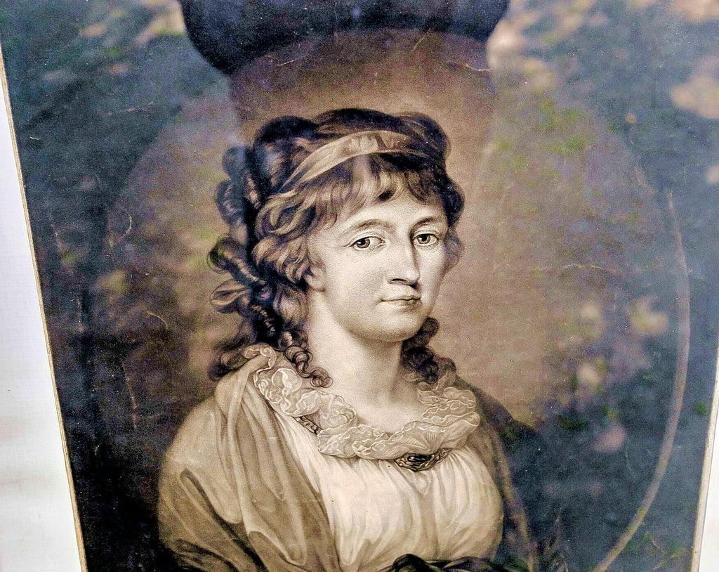 Porträt der Fürstin Louise von Anhalt Dessau, nach dem Gemälde von Angelika Kauffmann, Schabkunstblatt von Johann Joseph Freidhoff, Dessau 1798.