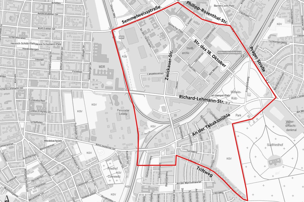 Die von der Stadt Leipzg zur Verfügung gestellte Karte zeigt das Gebiet des Sperrkreises.