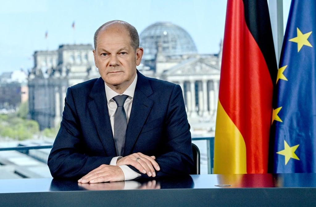 Bundeskanzler Olaf Scholz bei seiner Fernsehansprache an die Nation zum Krieg in der Ukraine.