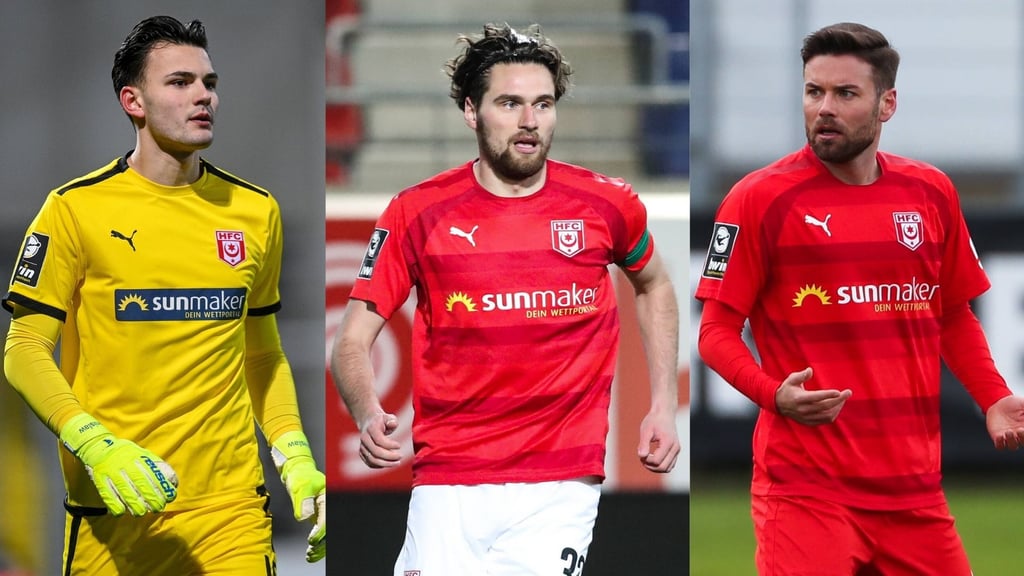 Tim Schreiber, Jonas Nietfeld und Niklas Kreuzer (v.l.n.r.) gehörten zu den besten HFC-Profis der abgelaufenen Saison.