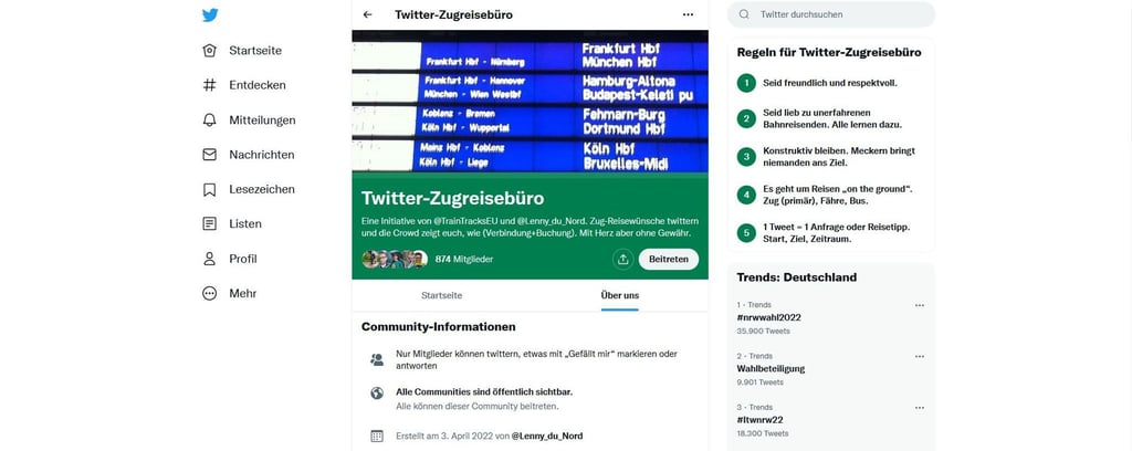 Mehr als Fachsimpeln: Die Community „Twitter-Zugreisebüro“ bietet ganz konkrete Hilfe beim Ausarbeiten von Zugreisen an.