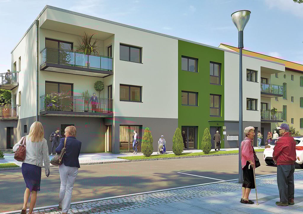 So soll der Neubau in der Lindenstraße in Schönebeck nach Fertigstellung aussehen. 16 seniorengerechte Wohnungen, teils mit Balkon, sollen angeboten werden. Im Erdgeschoss wird eine Tagepflege eingerichtet.