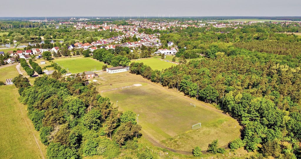 Aus der Luft sieht man es besonders deutlich: Der Hartplatz in Coswig ist über die Jahre fast vollständig von der Natur zurückerobert worden.