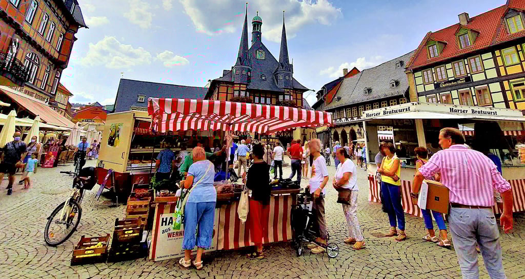 Wochenmarkt vor dem Rathaus – freitags ein gewohntes Bild in Wernigerode. Doch vorige Woche war alles anders.