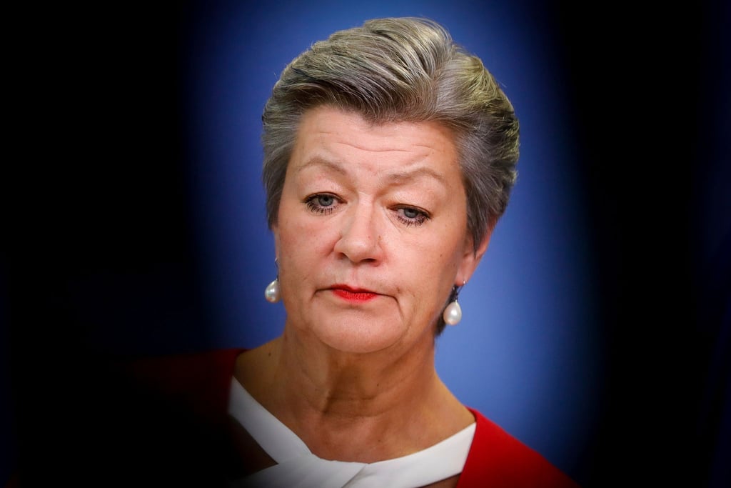 Ylva Johansson, EU-Kommisarin für Inneres, bei einer Pressekonferenz in Brüssel.