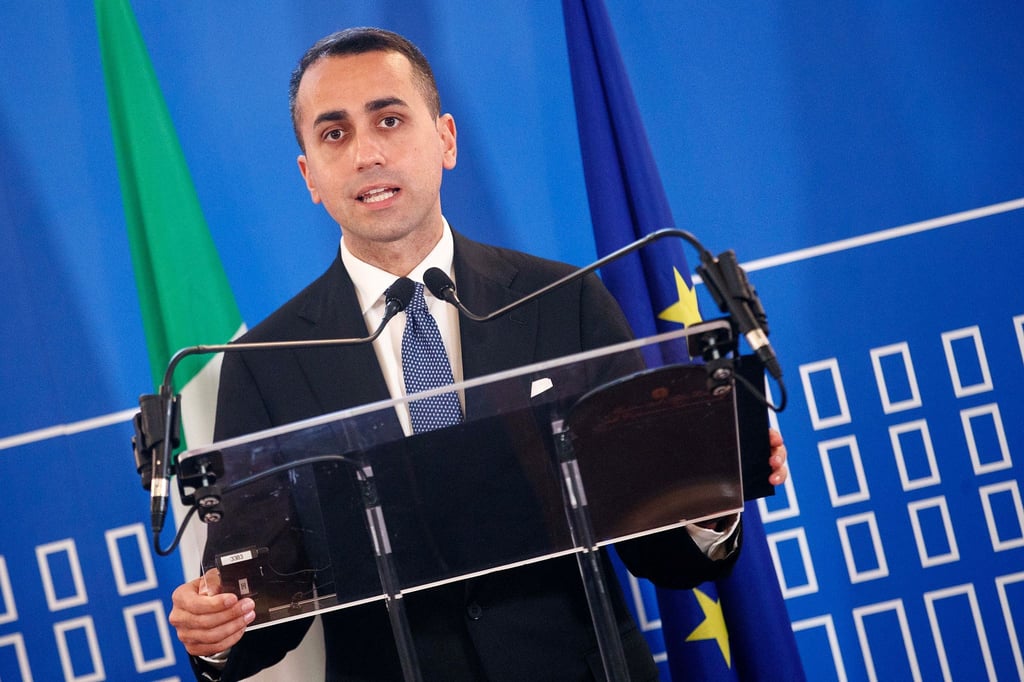 Italian Minister of Foreign Affairs, Luigi Di Maio, speaks during a joint press conference with Director general of the Food and Agriculture Organization (FAO), Qu Dongyu.