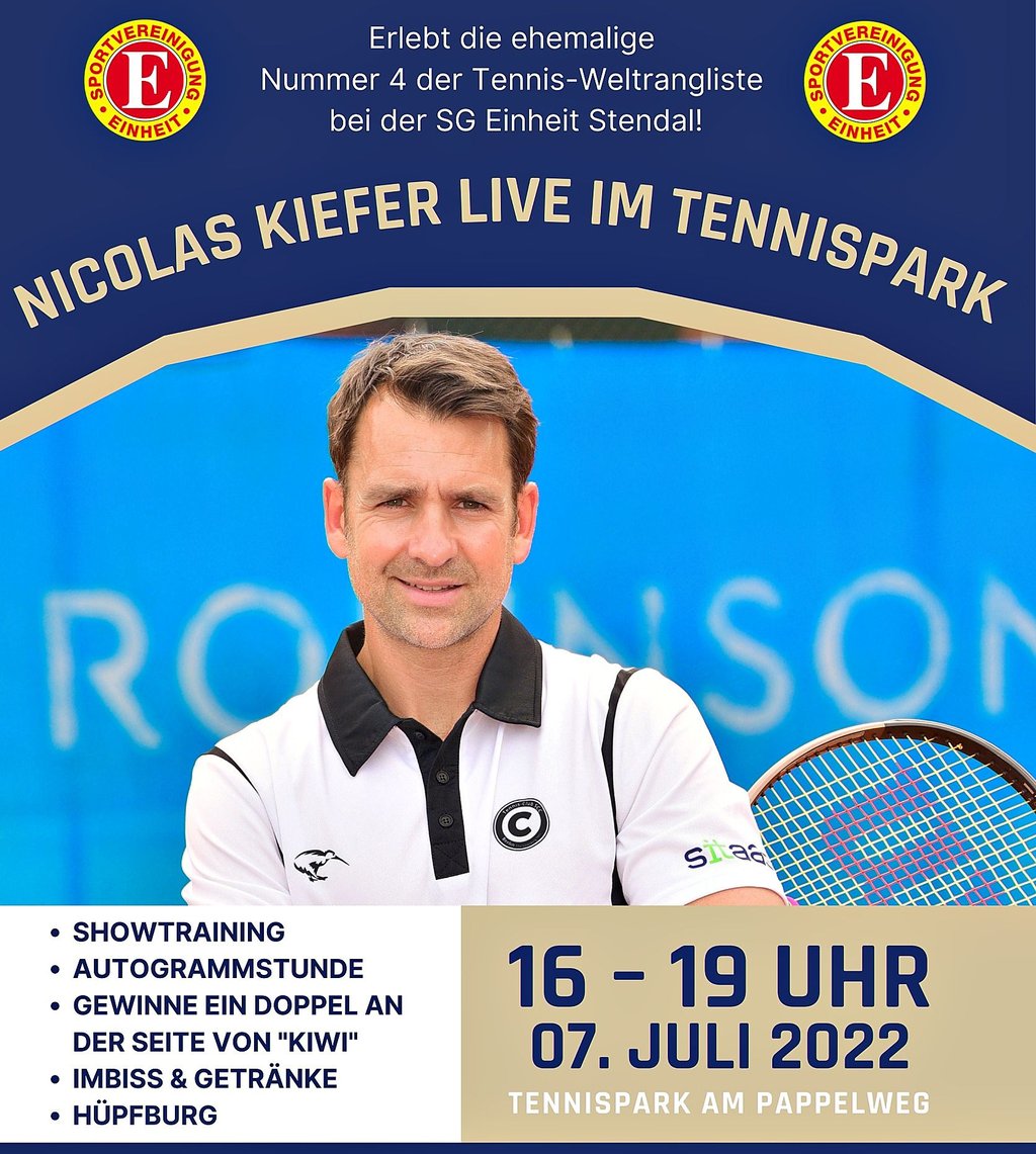 Der ehemalige Nummer vier der Tennis-Weltrangliste kommt am 7. Juli in den Tennispark der SG Einheit Stendal am Pappelweg. Der Eintritt zur Veranstaltung ist frei.